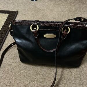 Brahmin Black leather tote with crocodile leather handle